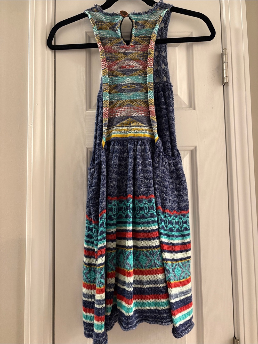 Free People Blue Crochet Bodice Multi-Stripe Knit Cover-Up Dress - Picture 4 of 8